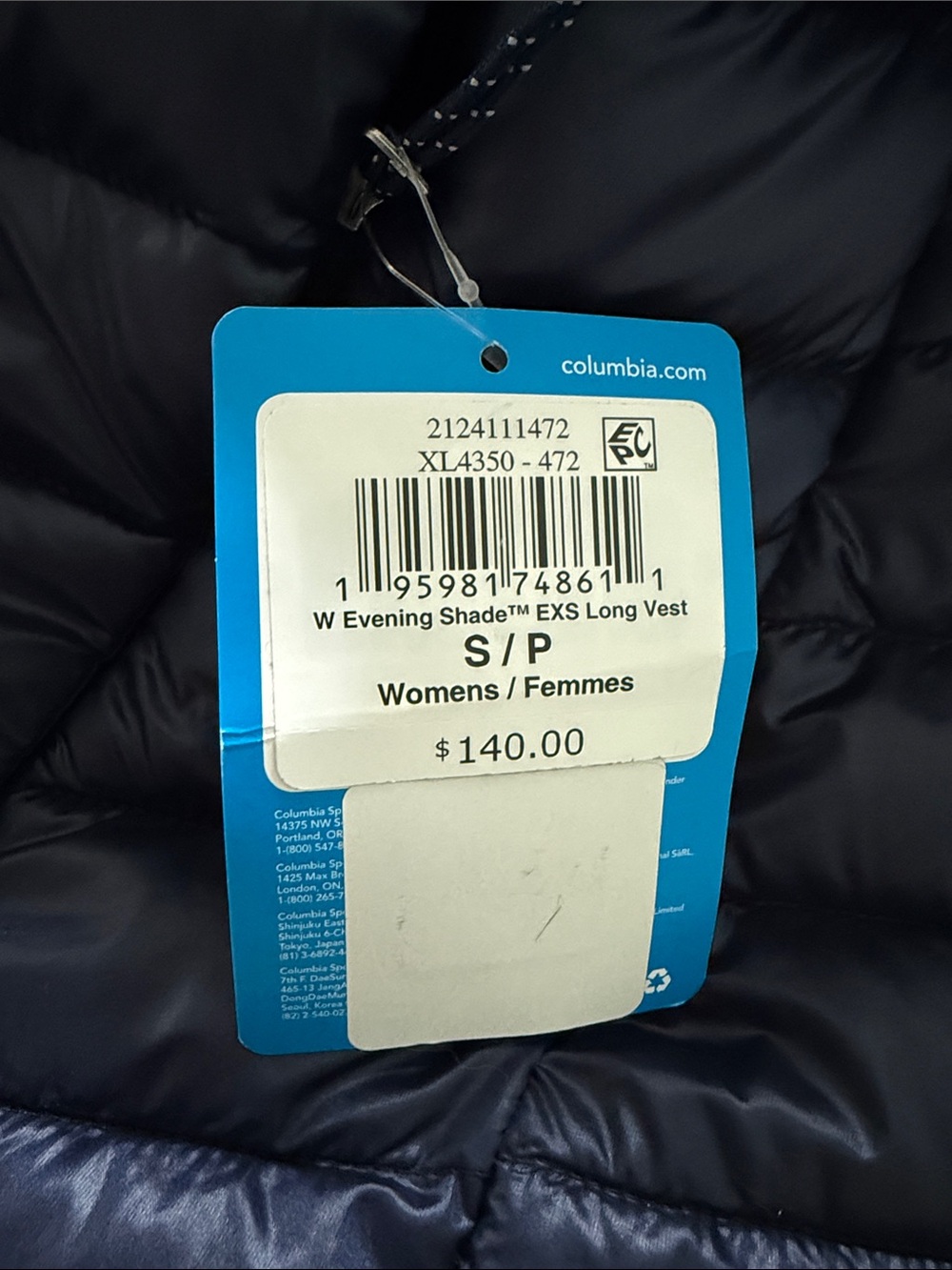 NWT Columbia Women’s Evening Shade EXS Long Vest Dark Blue Sz S - Picture 14 of 14